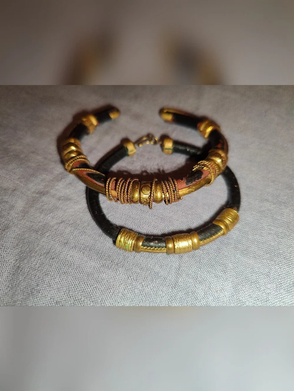 Vintage Rhodesian Horn & Brass Bracelet Pair Victoria Falls Provenance 60s 70s